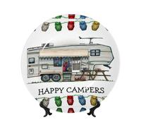 POEZJZW Decorative Plates Happy Camper Pattern Decoration for Home Office Craft Ornaments Study and Entryway Plates 10in
