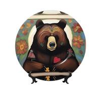 POEZJZW Decorative Plates Healing Bear Pattern Decoration for Home Office Craft Ornaments Study and Entryway Plates 8in