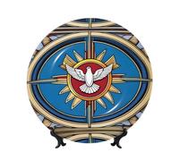 POEZJZW Decorative Plates Holy Spirit Christia Pattern Decoration for Home Office Craft Ornaments 1 Plate 1 Display Stand 8in