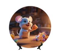 POEZJZW Decorative Plates Mouse Stealing Candy Pattern Decoration For Home Office Craft Ornaments Plates 1 Plate 1 Display Stand 7in