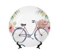 POEZJZW Decorative Plates Pretty Bicycle Pattern Decoration For Home Office Craft Ornaments Plates 1 Plate 1 Display Stand 10in