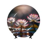 POEZJZW Decorative Plates Pretty Lotus Flower Pattern Decoration For Home Office Craft Ornaments Plates 1 Plate 1 Display Stand 6in