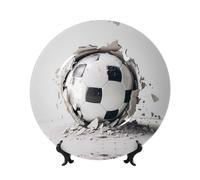 POEZJZW Decorative Plates Soccer Ball Kicked Into The Wall Pattern Decoration for Home Office Craft Ornaments Study and Entryway Plates 7in