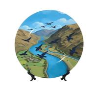 POEZJZW Decorative Plates Spring Flying Swallow Pattern Decoration for Home Office Craft Ornaments 1 Plate 1 Display Stand 10in