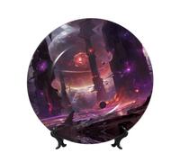 POEZJZW Decorative Plates Strange Planet Space Pattern Decoration for Home Office Craft Ornaments 1 Plate 1 Display Stand 8in