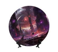 POEZJZW Decorative Plates Strange Planet Space Pattern Decoration for Home Office Craft Ornaments Study and Entryway Plates 8in