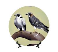 POEZJZW Decorative Plates Two Falcons Pattern Decoration For Home Office Craft Ornaments Plates 1 Plate 1 Display Stand 7in