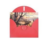 POEZJZW Deer Hunting Patterned Pearl Paper Blank Greeting Card Suitable For Birthday Wedding Party Invitation With Red Envelope