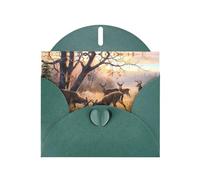 POEZJZW Deer Hunting Patterned Pearl Paper Blank Greeting Card Suitable For Birthday Wedding Party Invitation With Dark Green Envelope