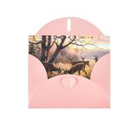 POEZJZW Deer Hunting Patterned Pearl Paper Blank Greeting Card Suitable For Birthday Wedding Party Invitation With Pink Envelope