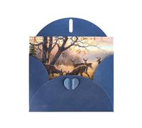 POEZJZW Deer Hunting Patterned Pearl Paper Blank Greeting Card Suitable For Birthday Wedding Party Invitation With Blue Envelope