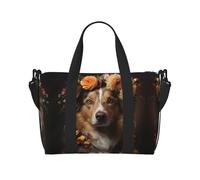 Poezjzw Dog Girl With Flowers Travel Duffle Bag Weekender Carry On Tote Bags For Women Hospital Bags For Labor And Delivery Overnight Luggage Bag, Black, One Size, Black, One Size