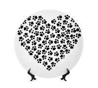POEZJZW Dog Paw Print Love Heart Pattern Bone China Decorative Plate Dinner Plates Crafts Perfect Decoration for Home Office and Coffee Shop 10in