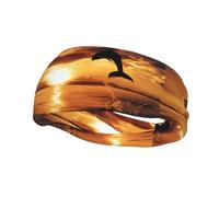 Poezjzw Dolphin At Dusk Pattern Sports Headband Suitable For Running Yoga Elasticated Moisture Wicking Hairband