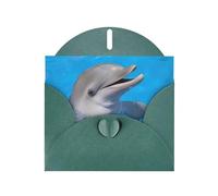 POEZJZW Dolphin With A Smile Patterned Pearl Paper Blank Greeting Card Suitable For Birthday Wedding Party Invitation With Dark Green Envelope