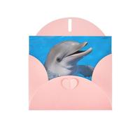 POEZJZW Dolphin With A Smile Patterned Pearl Paper Blank Greeting Card Suitable For Birthday Wedding Party Invitation With Pink Envelope
