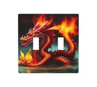 Poezjzw Dragon King in Fire Pattern Decorative Light Switch Plate Covers 2 Gang Wall Plate Double Toggle Switch Cover 4.5 X 4.5 in
