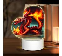 POEZJZW Dragon King in Fire Pattern Heart Shape Acrylic Night Light with USB Cable Adjustable 3 Colors for Restaurant Bar Cafe