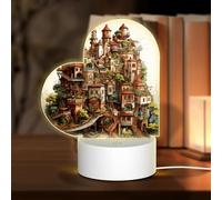 POEZJZW Dream Castle Pattern Heart Shape Acrylic Night Light with USB Cable Adjustable 3 Colors for Restaurant Bar Cafe