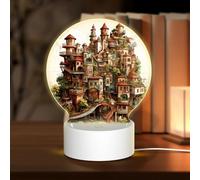 POEZJZW Dream Castle Pattern Round Acrylic Night Light with USB Cable Adjustable 3 Colors for Restaurant Bar Cafe