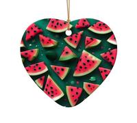 Poezjzw Dream Watermelon Pattern Christmas Ceramic Heart Shape Pendant Decorations Suitable For Home Shopping Malls And Holiday Celebrations
