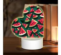 POEZJZW Dream Watermelon Pattern Heart Shape Acrylic Night Light with USB Cable Adjustable 3 Colors for Restaurant Bar Cafe
