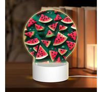 POEZJZW Dream Watermelon Pattern Round Acrylic Night Light with USB Cable Adjustable 3 Colors for Restaurant Bar Cafe