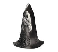 POEZJZW Eagle Black And White Pattern Teenager Hooded Cloak Cloak Women Men Halloween Costume Masquerade Cosplay Costume Christmas Party Robe S