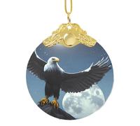 Poezjzw Eagle Under The Stars Pattern Glass Christmas Ornament Round Hanging Pendant Gifts For Xmas Holidays Ornaments Home Decor Gold Metal Buckle