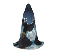 POEZJZW Eagle Under The Stars Pattern Hooded Cloak Robe Costume Cloak For Adult Men Women Christmas Hoodies Cape Cosplay Costumes M