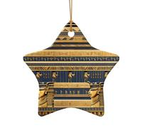 Poezjzw Egyptian Pharaonic Frescoes Pattern Ceramic Christmas Ornament Star Shape Hanging Pendant Gifts For Xmas Holidays, Ornaments For Home Decor