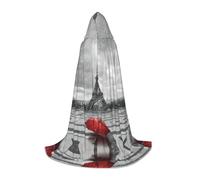POEZJZW Eiffel Tower With Red Umbrella Pattern Men Women Cloak With Hood Adult Cape With Hood Renaissance Halloween Witch Costume Wizard Cloak S