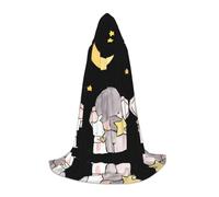 POEZJZW Elephant And White Rabbit Pattern Men Women Cloak With Hood Adult Cape With Hood Renaissance Halloween Witch Costume Wizard Cloak S