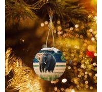 Poezjzw Elephant in The Grassland Pattern Christmas Tree Ceramic Ornament Hanging Decorations for Home Christmas Holiday Party Gift