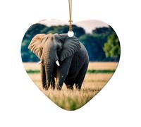 Poezjzw Elephant in The Grassland Pattern Christmas Tree Heart Shape Ceramic Ornament Hanging Decorations for Home Holiday Party Gift