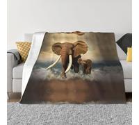 POEZJZW Elephants And Baby Elephants By The Sea Pattern Fashion Flannel Bed Blanket Cozy Blanket Soft And Warm Sofa Bedroom Blanket 80"X60"