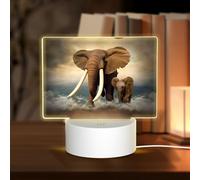 POEZJZW Elephants and Baby Elephants by The Sea Pattern Led Lamp Base Night Light Acrylic USB 3 Mode for Room Cafe Bar Birthday Party