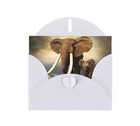 POEZJZW Elephants And Baby Elephants By The Sea Patterned Pearl Paper Blank Greeting Card Suitable For Birthday Wedding Party Invitation With White Envelope