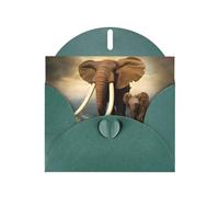 POEZJZW Elephants And Baby Elephants By The Sea Patterned Pearl Paper Blank Greeting Card Suitable For Birthday Wedding Party Invitation With Dark Green Envelope
