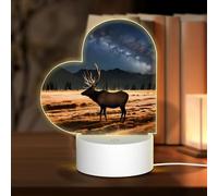 POEZJZW Elk in The Meadow Pattern Heart Shape Acrylic Night Light with USB Cable Adjustable 3 Colors for Restaurant Bar Cafe
