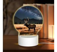 POEZJZW Elk in The Meadow Pattern Round Acrylic Night Light with USB Cable Adjustable 3 Colors for Restaurant Bar Cafe