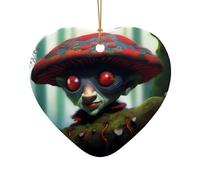 Poezjzw Elves On The Tree Pattern Ceramic Christmas Ornament Heart Shape Hanging Pendant Gifts For Xmas Holidays, Ornaments For Home Decor