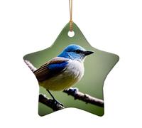 Poezjzw Ethereal Nightingale Bird Pattern Christmas Tree Star Shape Ceramic Ornament Hanging Decorations for Home Holiday Party Gift