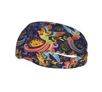 Poezjzw Ethnic Style Birds Pattern Sports Headband Suitable For Running Yoga Elasticated Moisture Wicking Hairband