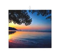 Poezjzw Evening Sunset On The Beach Printed Dish Drying Mats Counter Absorbent Reversible Kitchen Countertop Protector Dishes 18"X16"