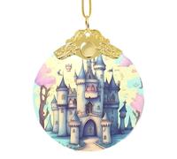 Poezjzw Fairytale Castle Pattern Christmas Glass Gold Metal Buckle Pendant Decorations Suitable For Home Shopping Malls And Holiday Celebrations