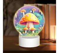 POEZJZW Fantasy Dream Mushroom Pattern Round Acrylic Night Light with USB Cable Adjustable 3 Colors for Restaurant Bar Cafe