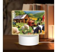POEZJZW Farm Animals Pattern Rectangular Acrylic Night Light Touch Switch Accent for Bookshelves Desks Nightstands