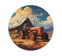 POEZJZW Farm Red Tractor Pattern Round Mouse Mat, Cute Mouse Pad, Non-Slip Rubber Base With Stitched Edge, Small Size 7.9 X 7.9 Inch