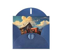 POEZJZW Farm Red Tractor Pearl Paper Christmas Cards, With Blue Envelopes, Thank You Cards, Wedding, Valentine'S Day Cards 10-Count